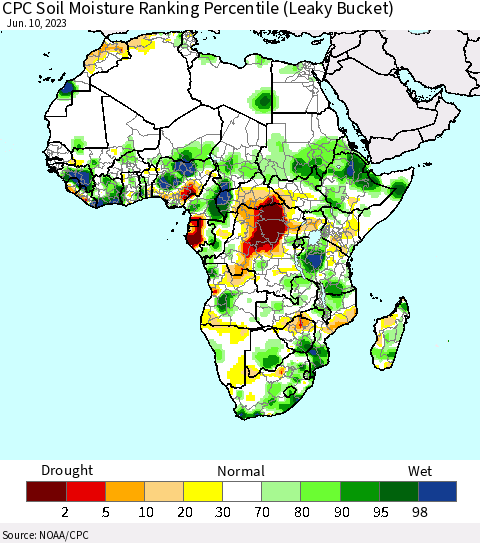 Africa CPC Soil Moisture Ranking Percentile Thematic Map For 6/6/2023 - 6/10/2023