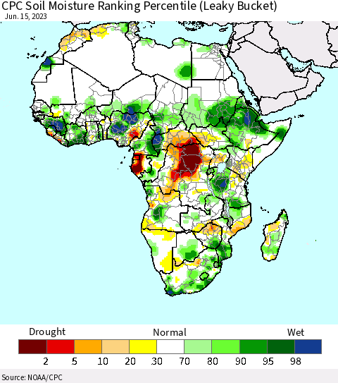 Africa CPC Soil Moisture Ranking Percentile Thematic Map For 6/11/2023 - 6/15/2023