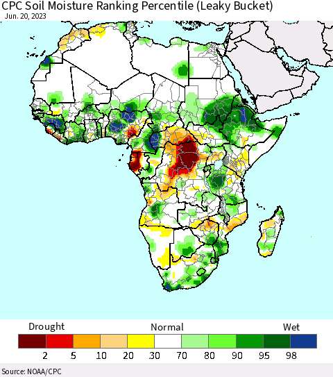 Africa CPC Soil Moisture Ranking Percentile Thematic Map For 6/16/2023 - 6/20/2023