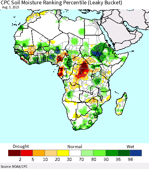 Africa CPC Soil Moisture Ranking Percentile Thematic Map For 8/1/2023 - 8/5/2023