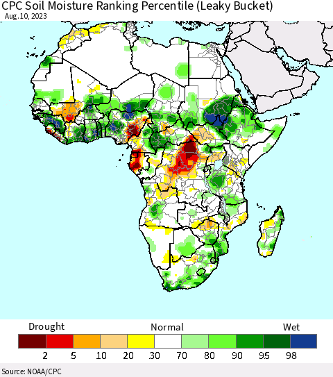 Africa CPC Soil Moisture Ranking Percentile Thematic Map For 8/6/2023 - 8/10/2023