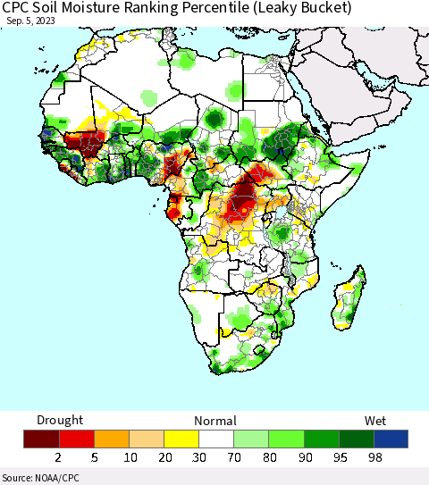 Africa CPC Soil Moisture Ranking Percentile Thematic Map For 9/1/2023 - 9/5/2023