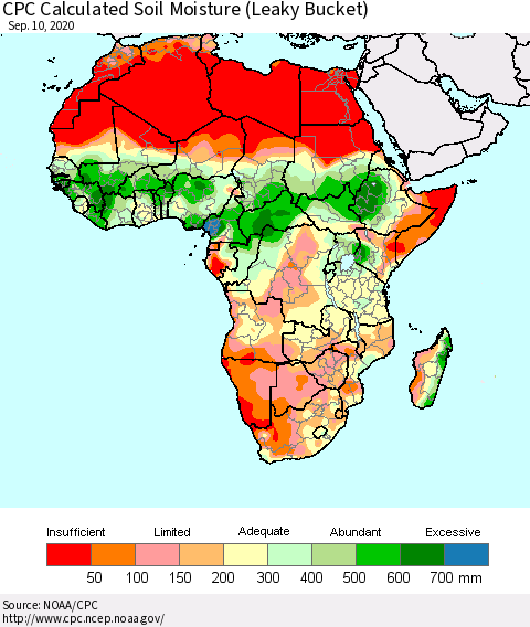 Africa CPC Soil Moisture (Leaky Bucket) Thematic Map For 9/6/2020 - 9/10/2020