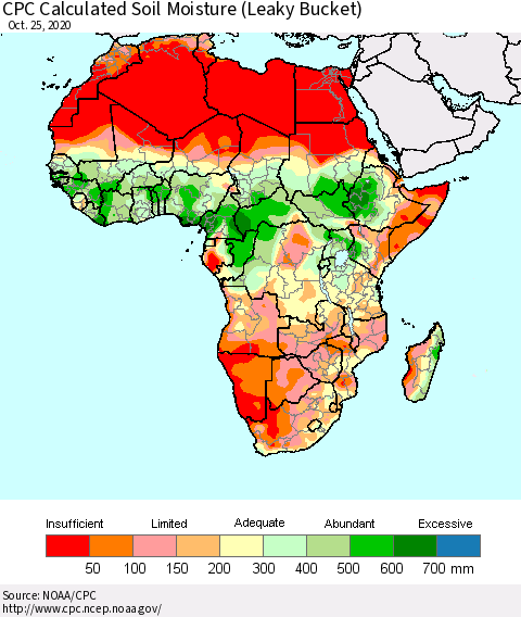 Africa CPC Soil Moisture (Leaky Bucket) Thematic Map For 10/21/2020 - 10/25/2020