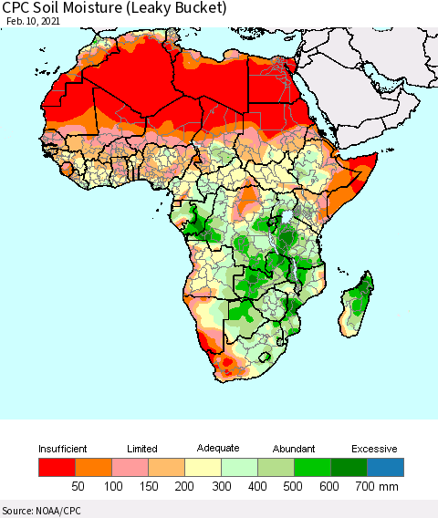 Africa CPC Soil Moisture (Leaky Bucket) Thematic Map For 2/6/2021 - 2/10/2021