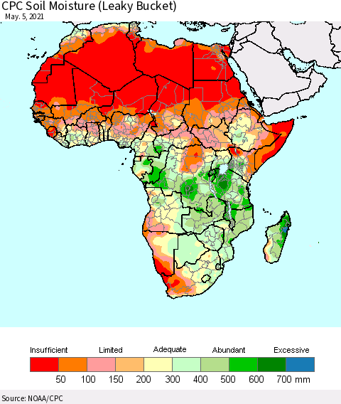 Africa CPC Soil Moisture (Leaky Bucket) Thematic Map For 5/1/2021 - 5/5/2021