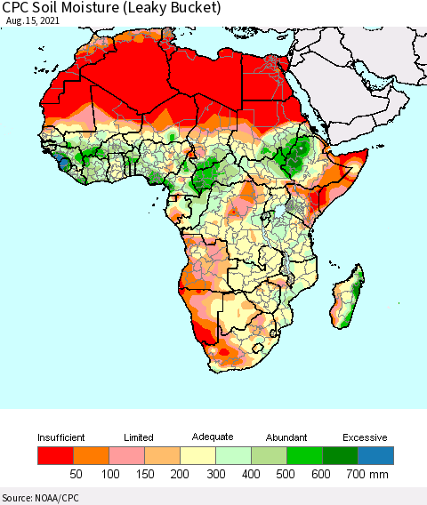 Africa CPC Soil Moisture (Leaky Bucket) Thematic Map For 8/11/2021 - 8/15/2021