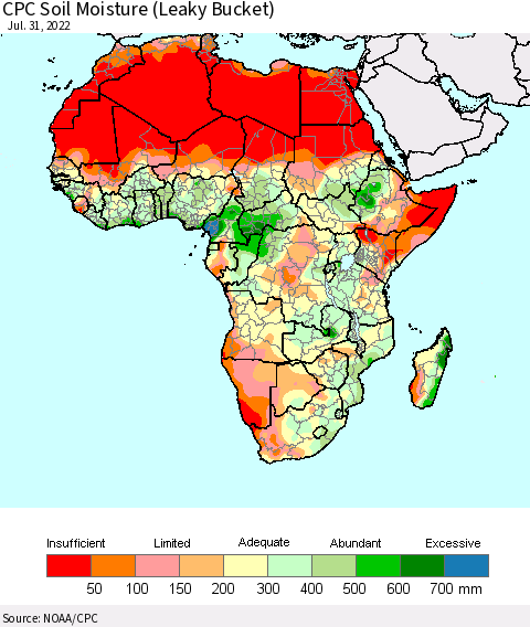 Africa CPC Soil Moisture (Leaky Bucket) Thematic Map For 7/26/2022 - 7/31/2022