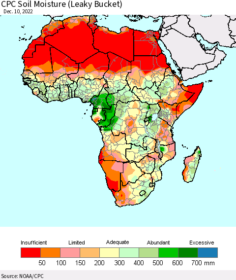 Africa CPC Calculated Soil Moisture (Leaky Bucket) Thematic Map For 12/6/2022 - 12/10/2022