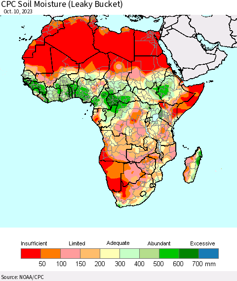 Africa CPC Soil Moisture (Leaky Bucket) Thematic Map For 10/6/2023 - 10/10/2023