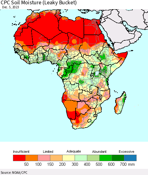 Africa CPC Soil Moisture (Leaky Bucket) Thematic Map For 12/1/2023 - 12/5/2023