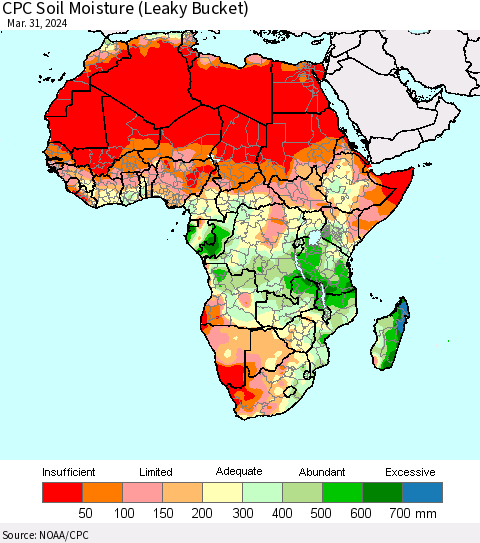 Africa CPC Soil Moisture (Leaky Bucket) Thematic Map For 3/26/2024 - 3/31/2024