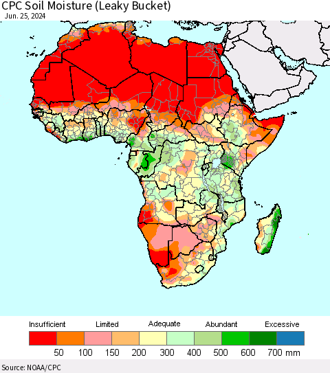 Africa CPC Soil Moisture (Leaky Bucket) Thematic Map For 6/21/2024 - 6/25/2024