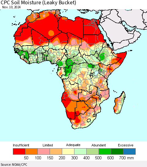 Africa CPC Soil Moisture (Leaky Bucket) Thematic Map For 11/6/2024 - 11/10/2024