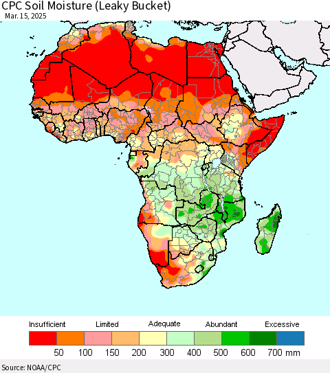 Africa CPC Soil Moisture (Leaky Bucket) Thematic Map For 3/11/2025 - 3/15/2025