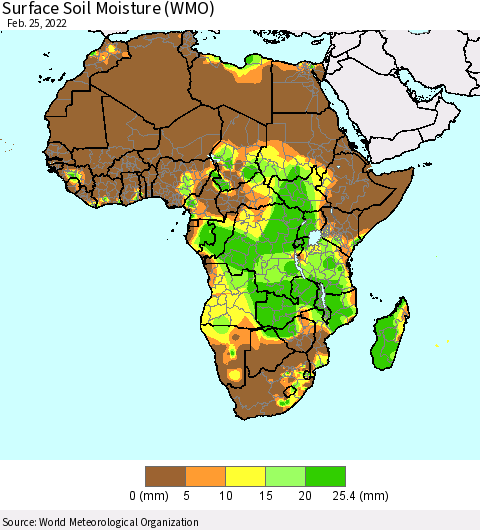 Africa Surface Soil Moisture (WMO) Thematic Map For 2/21/2022 - 2/25/2022