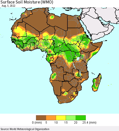 Africa Surface Soil Moisture (WMO) Thematic Map For 8/1/2022 - 8/5/2022