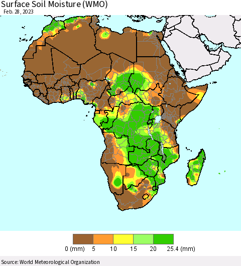 Africa Surface Soil Moisture (WMO) Thematic Map For 2/26/2023 - 2/28/2023