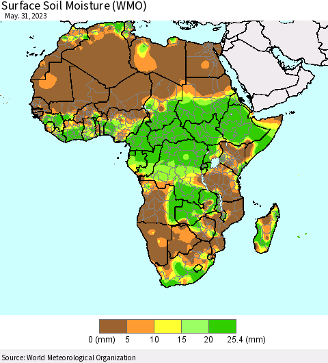 Africa Surface Soil Moisture (WMO) Thematic Map For 5/26/2023 - 5/31/2023