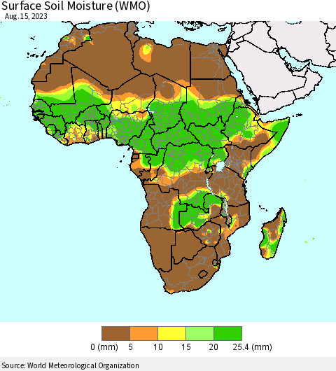 Africa Surface Soil Moisture (WMO) Thematic Map For 8/11/2023 - 8/15/2023