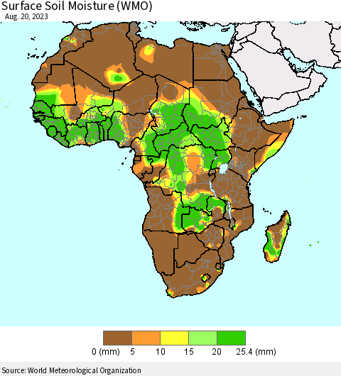 Africa Surface Soil Moisture (WMO) Thematic Map For 8/16/2023 - 8/20/2023