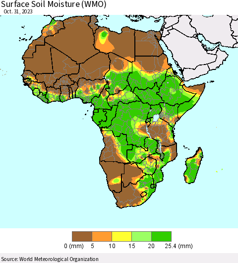 Africa Surface Soil Moisture (WMO) Thematic Map For 10/26/2023 - 10/31/2023