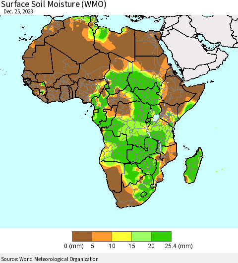 Africa Surface Soil Moisture (WMO) Thematic Map For 12/21/2023 - 12/25/2023