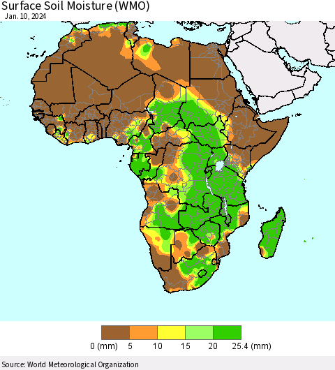Africa Surface Soil Moisture (WMO) Thematic Map For 1/6/2024 - 1/10/2024