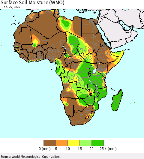 Africa Surface Soil Moisture (WMO) Thematic Map For 1/21/2025 - 1/25/2025