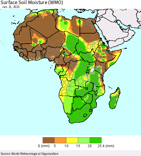 Africa Surface Soil Moisture (WMO) Thematic Map For 1/26/2025 - 1/31/2025