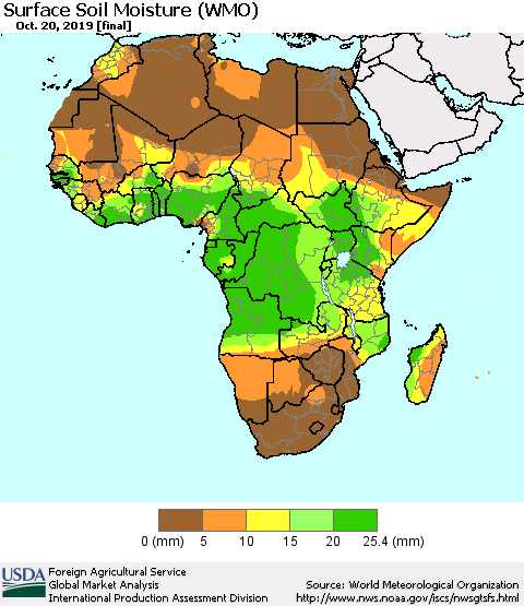 Africa Surface Soil Moisture (WMO) Thematic Map For 10/14/2019 - 10/20/2019