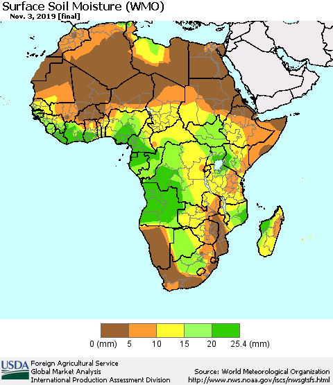 Africa Surface Soil Moisture (WMO) Thematic Map For 10/28/2019 - 11/3/2019