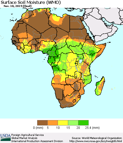 Africa Surface Soil Moisture (WMO) Thematic Map For 11/4/2019 - 11/10/2019