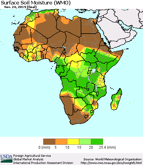 Africa Surface Soil Moisture (WMO) Thematic Map For 11/18/2019 - 11/24/2019