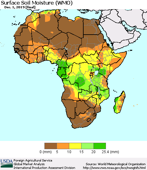 Africa Surface Soil Moisture (WMO) Thematic Map For 11/25/2019 - 12/1/2019
