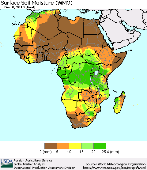 Africa Surface Soil Moisture (WMO) Thematic Map For 12/2/2019 - 12/8/2019