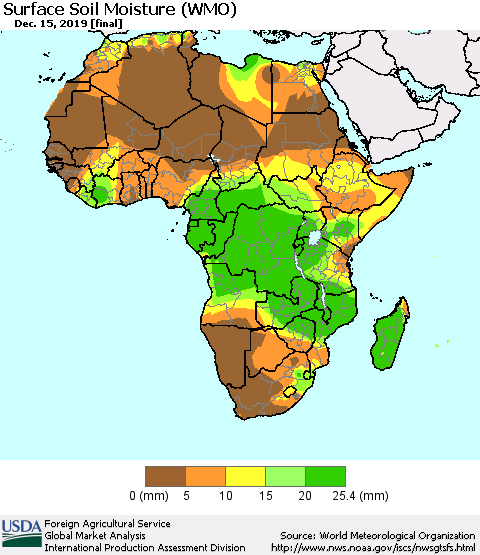 Africa Surface Soil Moisture (WMO) Thematic Map For 12/9/2019 - 12/15/2019