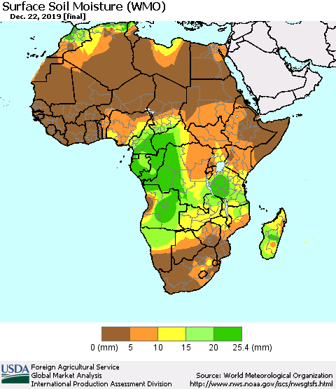 Africa Surface Soil Moisture (WMO) Thematic Map For 12/16/2019 - 12/22/2019