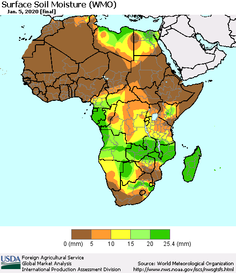 Africa Surface Soil Moisture (WMO) Thematic Map For 12/30/2019 - 1/5/2020