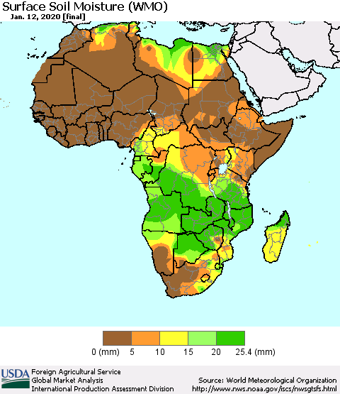 Africa Surface Soil Moisture (WMO) Thematic Map For 1/6/2020 - 1/12/2020