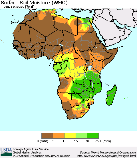 Africa Surface Soil Moisture (WMO) Thematic Map For 1/13/2020 - 1/19/2020