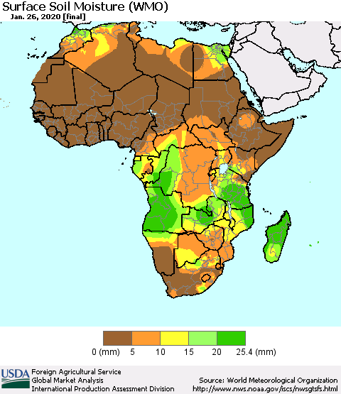 Africa Surface Soil Moisture (WMO) Thematic Map For 1/20/2020 - 1/26/2020