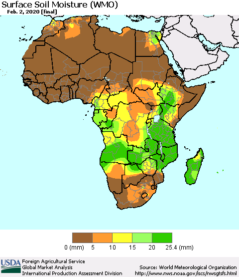Africa Surface Soil Moisture (WMO) Thematic Map For 1/27/2020 - 2/2/2020