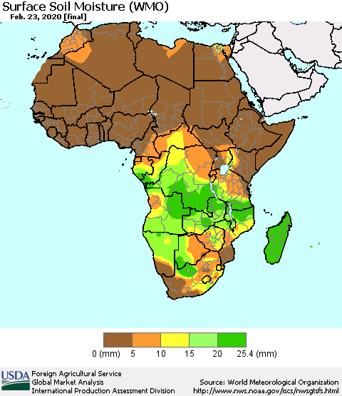Africa Surface Soil Moisture (WMO) Thematic Map For 2/17/2020 - 2/23/2020