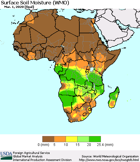 Africa Surface Soil Moisture (WMO) Thematic Map For 2/24/2020 - 3/1/2020