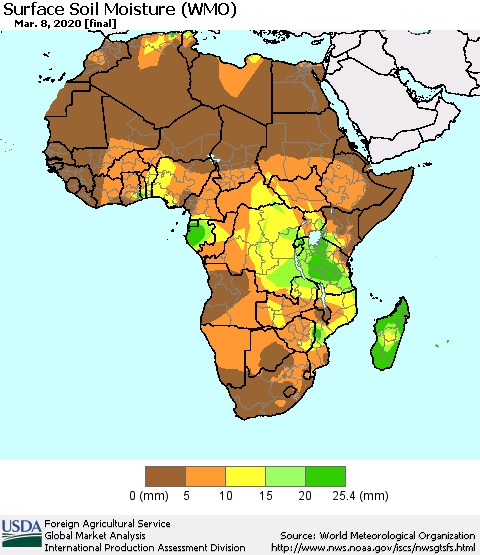 Africa Surface Soil Moisture (WMO) Thematic Map For 3/2/2020 - 3/8/2020