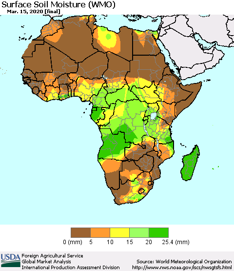 Africa Surface Soil Moisture (WMO) Thematic Map For 3/9/2020 - 3/15/2020