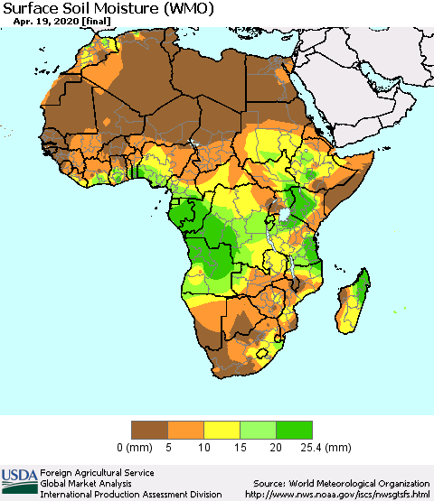 Africa Surface Soil Moisture (WMO) Thematic Map For 4/13/2020 - 4/19/2020