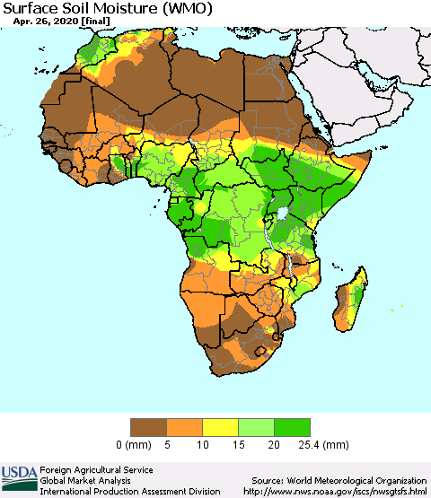 Africa Surface Soil Moisture (WMO) Thematic Map For 4/20/2020 - 4/26/2020