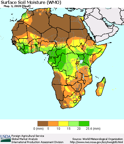 Africa Surface Soil Moisture (WMO) Thematic Map For 4/27/2020 - 5/3/2020
